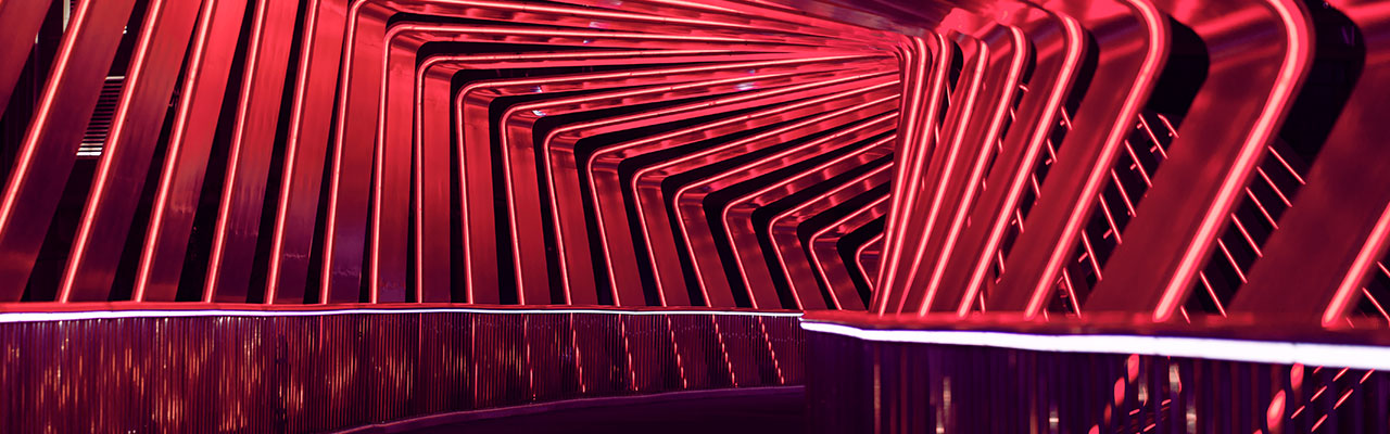 Footbridge with red neon effect